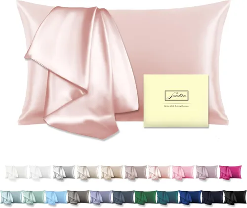 Vista 25 de Funda de almohada de seda para cabello y piel, suave, transpirable y sedosa 100% seda Queen, juego de 2, fundas de almohada de seda de morera