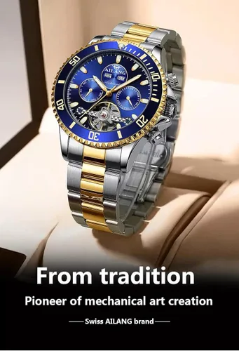 Vista 2 de Road Warrior Ailang Reloj automático para hombre cronógrafo Pro Diver 1.654 in acero y oro tono acero inoxidable automático dos tonos oro y azul