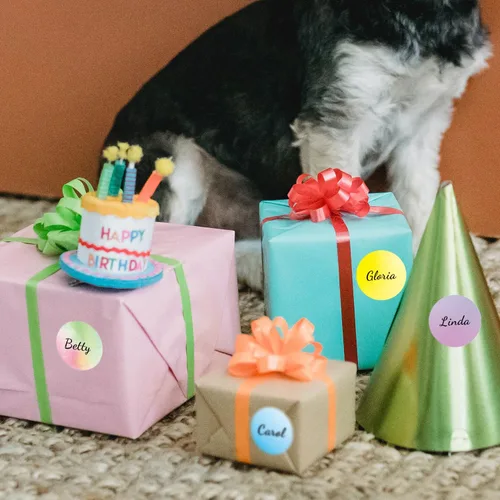 Vista 6 de Etiquetas adhesivas térmicas redondas de arcoíris de 1.5 pulgadas, etiquetas térmicas directas circulares autoadhesivas, etiquetas adhesivas