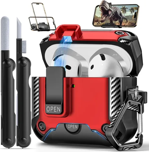 Vista 9 de Funda para AirPods Pro de 2ª Generación con Soporte para Teléfono, Protección Completa contra Caídas con Diseño de Interruptor Automático a Presión