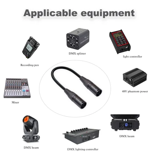 Vista 2 de Paquete de 2 cables XLR macho a macho de 5 pines, 1 pie, control de iluminación profesional y adaptador de audio con conectores chapados en oro