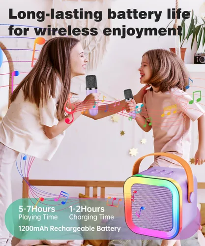 Vista 6 de Mini máquina de karaoke con altavoz para niños y adultos, portátil con Bluetooth y 1-2 micrófonos inalámbricos, regalos de Navidad y cumpleaños