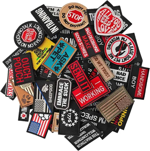 Vista 15 de Paquete de 10 parches tácticos de moral al azar, juego de parches tácticos bordados completos, parche moral con gancho y bucle para gorras