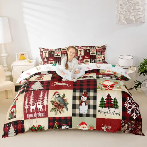 Vista 17 de Funda de edredón cuadrada azul, juego de ropa de cama de cuadrícula gris y blanca, funda de edredón moderna para decoración de habitación de niños