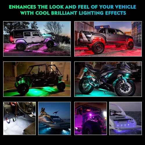 Vista 7 de Xprite - Kit de luces LED RGB bluetooth con controlador RF, luces neón multicolor intermitentes que sincronizan con la música para vehículos