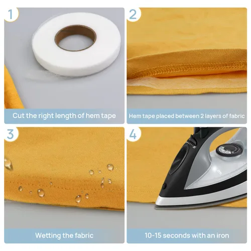 Vista 3 de 140 yardas de cinta adhesiva para dobladillo, 2 rollos de 1.5 cm de dobladillo sin coser, cinta adhesiva para dobladillo, cinta adhesiva para Blanco