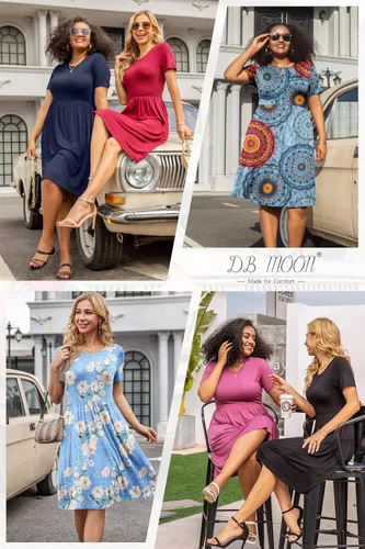 Vista 4 de DB MOON - Vestidos casuales con manga larga, hasta la rodilla, para mujer, de cintura con corte imperio, con bolsillos