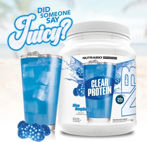 Vista 8 de NutraBio Polvo de proteína transparente, frambuesa azul, 20 porciones, 0.71 onzas de aislado de proteína de suero transparente, 0 azúcar, 0.00 oz
