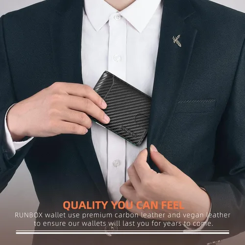 Vista 167 de RUNBOX - Carteras delgadas para hombre, cartera de piel con pinza para el dinero, cartera de bolsillo frontal con bloqueo RFID, tarjetero