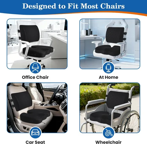 Vista 6 de TushGuard Cojín de Espalda y Asiento, Cojines de Asiento de Coche y Silla de Oficina, Almohada de Respaldo Lumbar de Espuma Viscoelástica