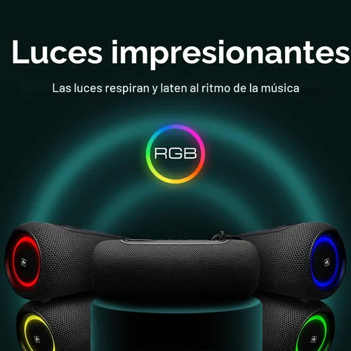 Vista 3 de Fisher Altavoces Bluetooth portátiles IPX5 impermeable altavoz, 14 W de potencia máxima estéreo Bluetooth altavoz, luces RGB, TWS, BT 5.3, micrófono