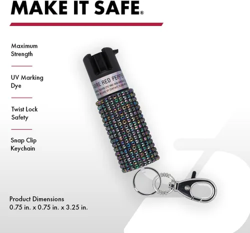 Vista 2 de SABRE Spray de pimienta con joyas, máxima potencia, diseño monocromático elegante, clip a presión de acceso rápido y fácil para sujeción segura