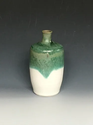 Hand made wheel thrown white green vase, bottle. Home décor. Vase for summer, spring, fall flowers to add beauty to your home and office.