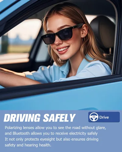 Vista 5 de Xmenha Lentes de sol inalámbricos Bluetooth para hombres y mujeres, polarizados, lentes de sol inteligentes, auriculares de audio Bluetooth