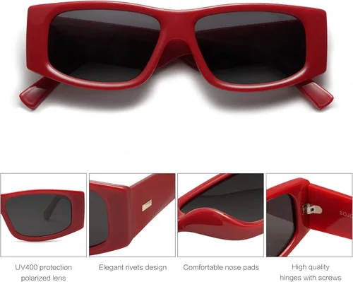 Vista 4 de SOJOS Gafas de sol rectangulares polarizadas Y2K de moda para mujeres y hombres, diseño de moda, gafas de sol Rave SJ2228