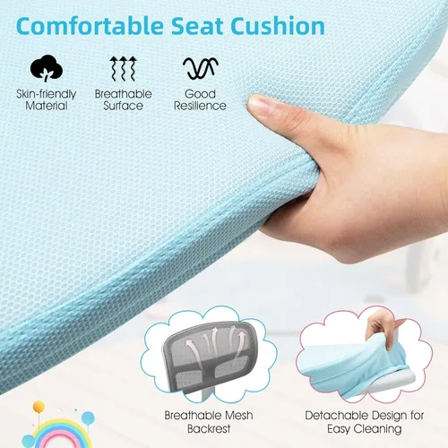 Vista 6 de Silla de escritorio para niños, silla ergonómica giratoria para estudio con soporte lumbar, malla transpirable y ruedas de bloqueo automático, silla
