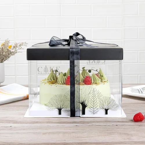 Vista 3 de Restaurantware - Cajas transparentes para pasteles de 8.5 x 6.75 pulgadas, 10 cajas transparentes para pasteles con tapa negra, base sin grasa