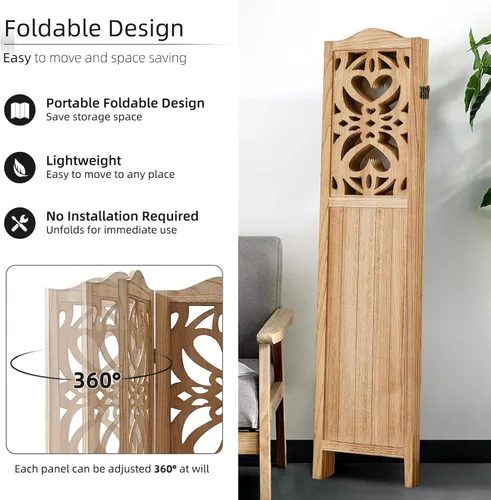 Vista 54 de Panel divisor de habitación de 4 paneles, pared divisora de habitación de 5.6 pies de alto y pantalla de privacidad plegable, panel divisor de pared