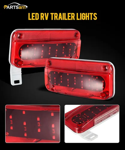 Vista 2 de Partsam Luces traseras rectangulares LED rojas para caravana, remolque, parada de freno, giro, luz blanca para matrícula, 49 LED con soporte
