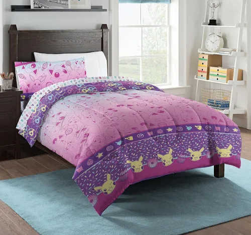 Vista 7 de Juego de ropa de cama Northwest Pokémon para cama individual, Pikachu Eevee Charmander Squirtle, ropa de cama de anime, favoritos de Kanto