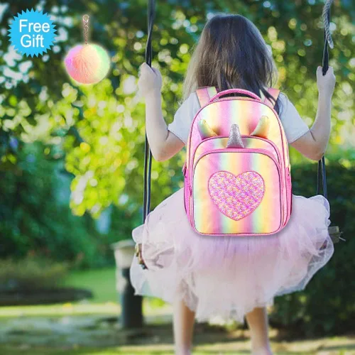 Vista 2 de gxtvo 3 mochilas de unicornio para niñas, 16 pulgadas con lentejuelas, para preescolar, primaria y lonchera