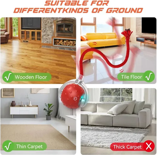 Vista 5 de Pelota interactiva de juguetes para gatos de interior, [2025 recientemente actualizada] Bola de gato ágil en movimiento con cola de malla elástica