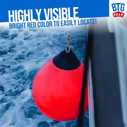 Vista 8 de Juego de 2 defensas inflables redondas de vinilo para barcos, boyas de amarre para acoplamiento/pesca/cangrejo/etc (rojo y negro)