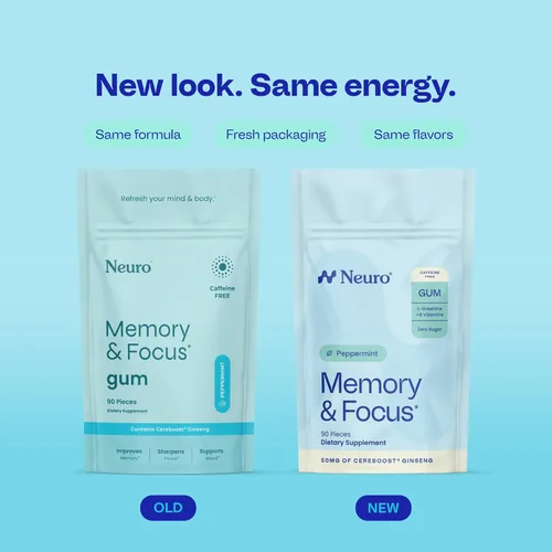 Vista 2 de Neuro Memory & Focus Gum - Goma de mascar nootrópica con vitamina B12, vitamina B6, L-teanina y extracto de ginseng, suplemento natural de apoyo