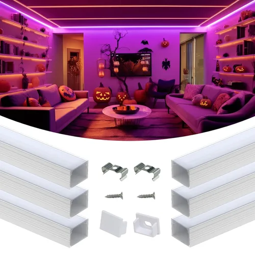 Muzata Paquete de 6 canales LED plateados de 3.3 pies/3.3 ft, sin puntos en forma de U con cubierta difusora blanca lechosa esmerilada, pista de