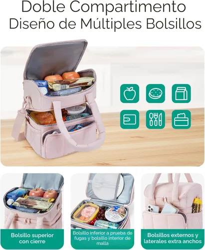 Vista 4 de BAGSMART Bolsa de Almuerzo para Mujeres, Lonchera Aislada de Doble Cubierta, Bolsa de Almuerzo Acolchada Tipo Puffer, a Prueba de Fugas, Duradera