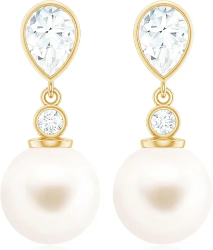 Vista 7 de Pendientes colgantes de perlas de agua dulce seleccionados a mano 17.75 Cttw Calidad AAA Piedra natal de junio