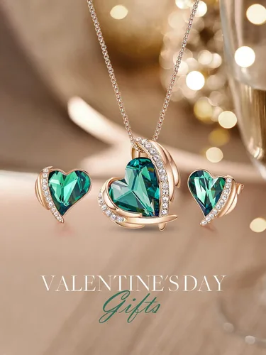 Vista 2 de CDE - Juego de collar y aretes con forma de corazón para mujer chapado en oro blanco cristales de tono oro rosa regalo de piedra de nacimiento