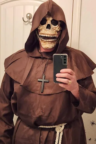 Vista 7 de Coser Park - Disfraz de monje medieval para Halloween disfraz con capucha