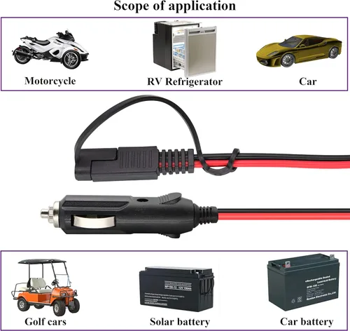 Vista 7 de Cable de cargador para encendedor de cigarrillos SAE, 16 AWG 12 V, enchufe macho a SAE de 2 pines, conector de desconexión rápida, adaptador