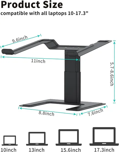 Vista 2 de ALASHI Soporte para computadora portátil para escritorio, altura ajustable, elevador ergonómico para laptop, soporte de metal de aluminio compatible