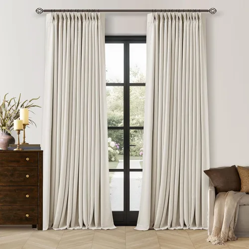 Vista 47 de Juego de 2 paneles de cortinas plisadas negras de 80 pulgadas para sala de estar, cortinas plisadas de lino con forro de 80 pulgadas de largo, 100%