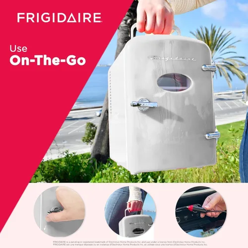 Vista 3 de Frigidaire Mini refrigerador personal retro EFMIS229-Moonbeam, de 6 latas/4L, incluye cable para el hogar y 12 V, capacidad de 4 litros para enfriar