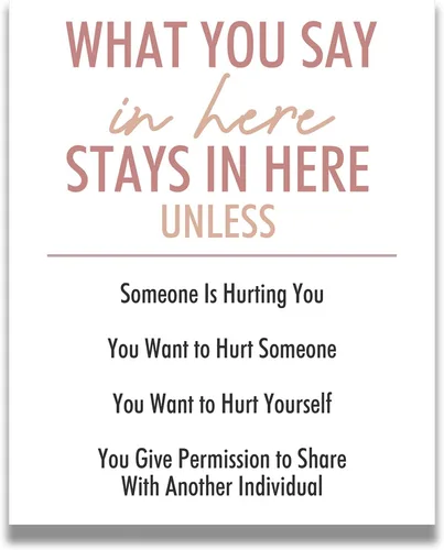 Decoración de pared de oficina de terapia, póster de confidencialidad, consejero escolar, psicólogo, psicólogo con texto en inglés «What You Say in