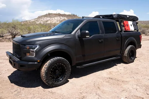 Vista 8 de Raptor Series Estribos escalones de 5 pulgadas, estilo OEM, banda de rodadura completa, de aluminio negro, compatible con Crew Cab 07-18
