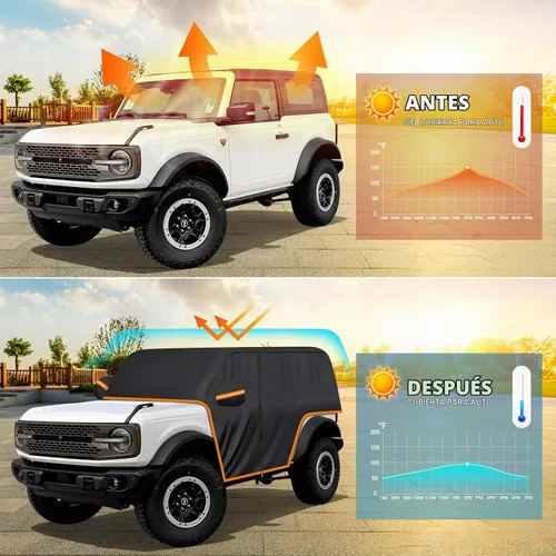 Vista 3 de Funda de coche para Ford Bronco de 2 puertas, 420D, funda impermeable para todo tipo de clima, sol, lluvia, UV, polvo, cubierta de cabina con Para