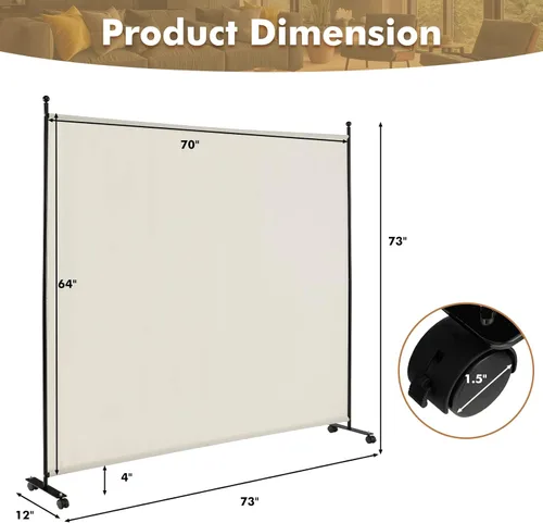 Vista 5 de Giantex Divisor de Habitación Panel Individual Grande, 73''A x 73''Al Pantalla de Privacidad con Ruedas Bloqueables, Panel Divisor de Habitación