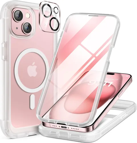 Vista 233 de Miracase Funda magnética para iPhone 14 de 6.1 pulgadas, protector de pantalla de vidrio templado integrado + protector de lente, compatible