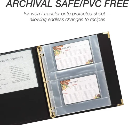 Vista 4 de Samsill Protectores de páginas para tarjetas de recetas de 8.5 x 11 pulgadas, 25 unidades, 2 hojas de carga lateral de bolsillo para carpetas de 3
