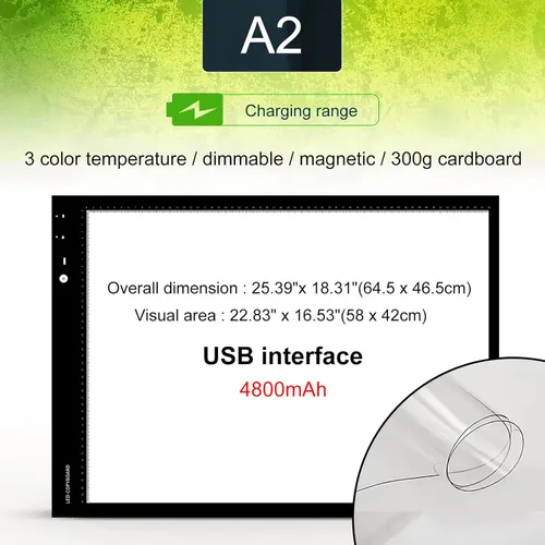 Vista 7 de GUPENAA Caja de luz LED para trazar, almohadilla de luz recargable alimentada por USB, tablero de luz regulable de 3 colores para eliminar vinilo, A2