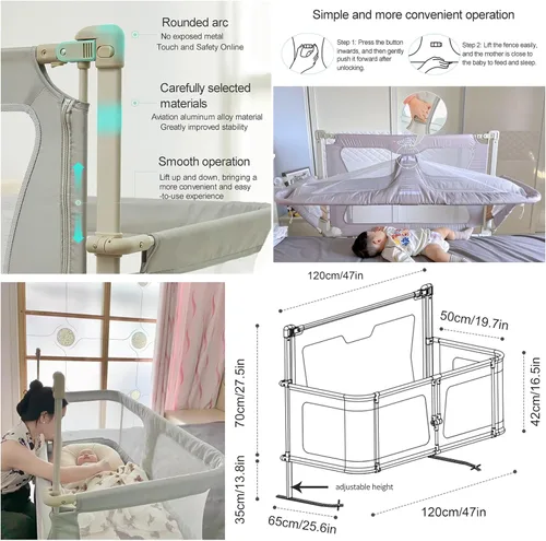 Vista 6 de Cuna de bebé 3 en 1, moisés de cama para bebé para dormir junto a mí, cuna de bebé, cuna portátil, ventana de malla transpirable y visible, funda