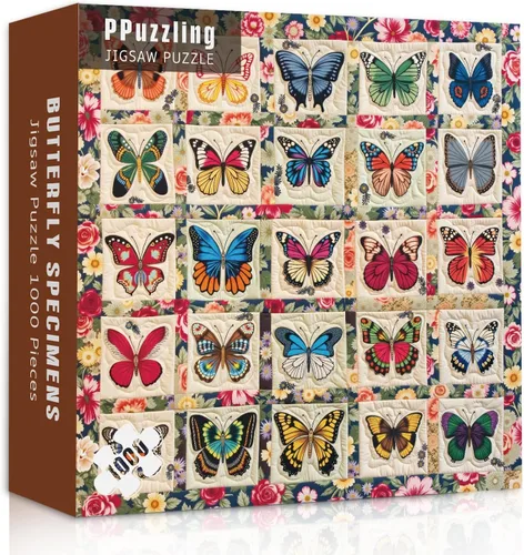 Vista 8 de Rompecabezas de mariposa vintage para adultos de 1000 piezas, rompecabezas retro de mariposas con hermosas alas, rompecabezas difíciles