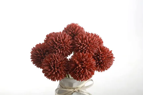 Vista 2 de Flores artificiales de dalia, flores artificiales de Navidad, ramo de hortensias falsas de seda, ramo de boda para el hogar, jardín, fiesta, Marrón