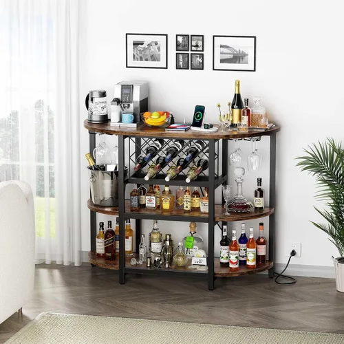 Vista 7 de Zarler Carrito de bar con toma de corriente fácil de montar, gabinete de bar LED para el hogar, para licor, 47.3 pulgadas de largo x 15.8 pulgadas