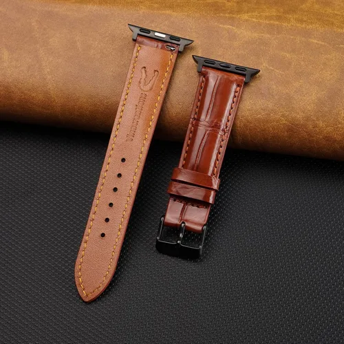 Vista 7 de Correa de cocodrilo hecha a mano compatible con Apple Watch Correa de cocodrilo Iwatch Smart de 1.496 pulgadas, 1.575 pulgadas, 1.654 pulgadas