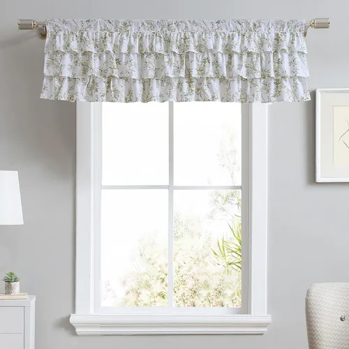 Vista 11 de Laura Ashley - Cenefa, tratamiento de ventana de 100% algodón suave con bolsillo para barra, ligero y lavable a máquina, cortina con detalle
